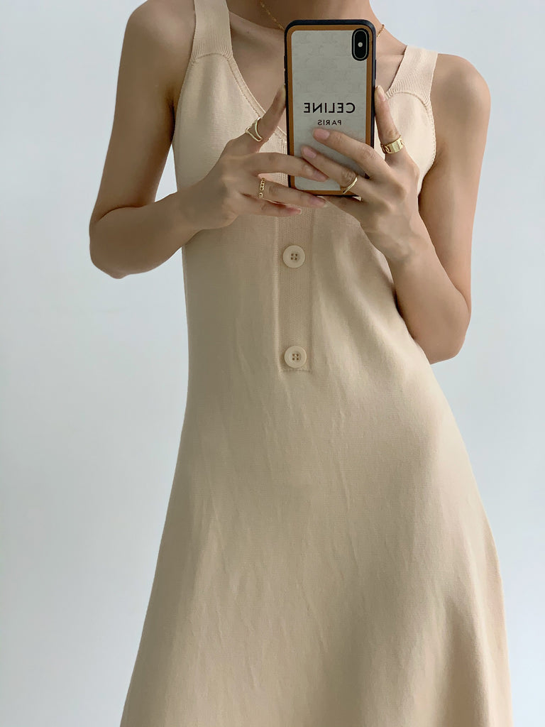 Button Design Knit Dress 2Pcs Set-Marvous Wear