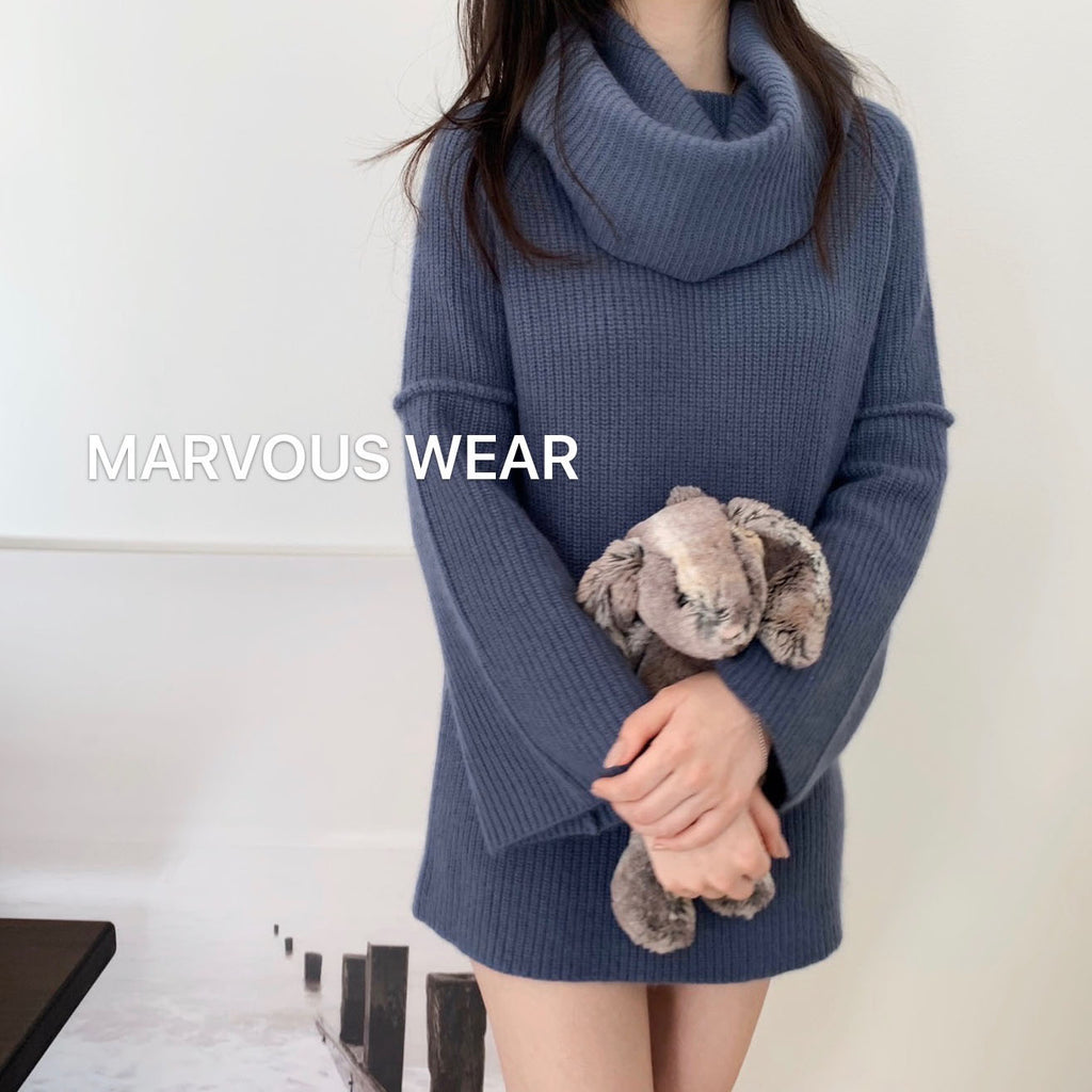 Cashmere Belt Sleeve Sweater-MARVOUS WEAR