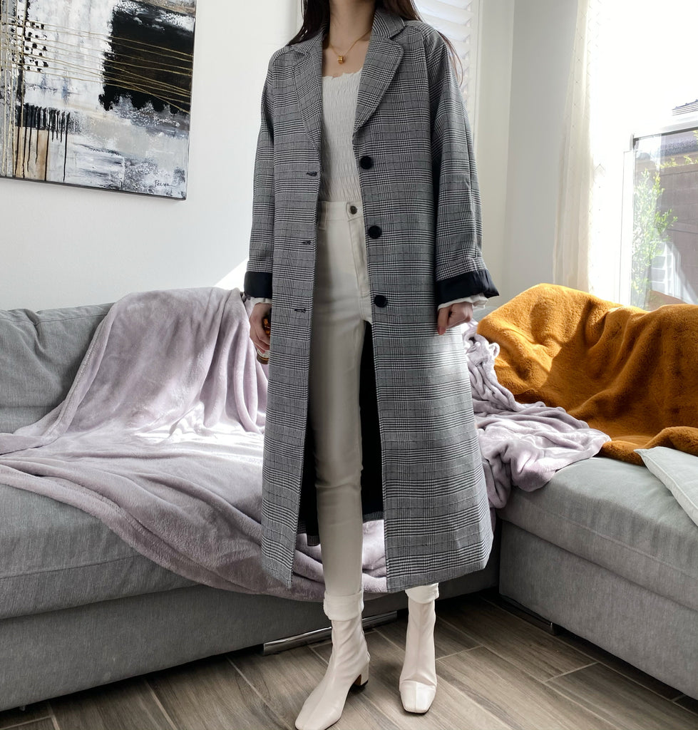 2 Ways Houndstooth Long Coat - Marvous Wear