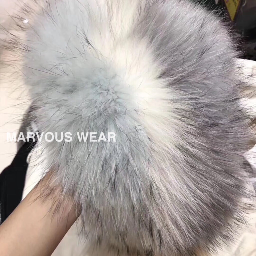 Gradient Color Fur Hooded Down Jacket-MARVOUS WEAR