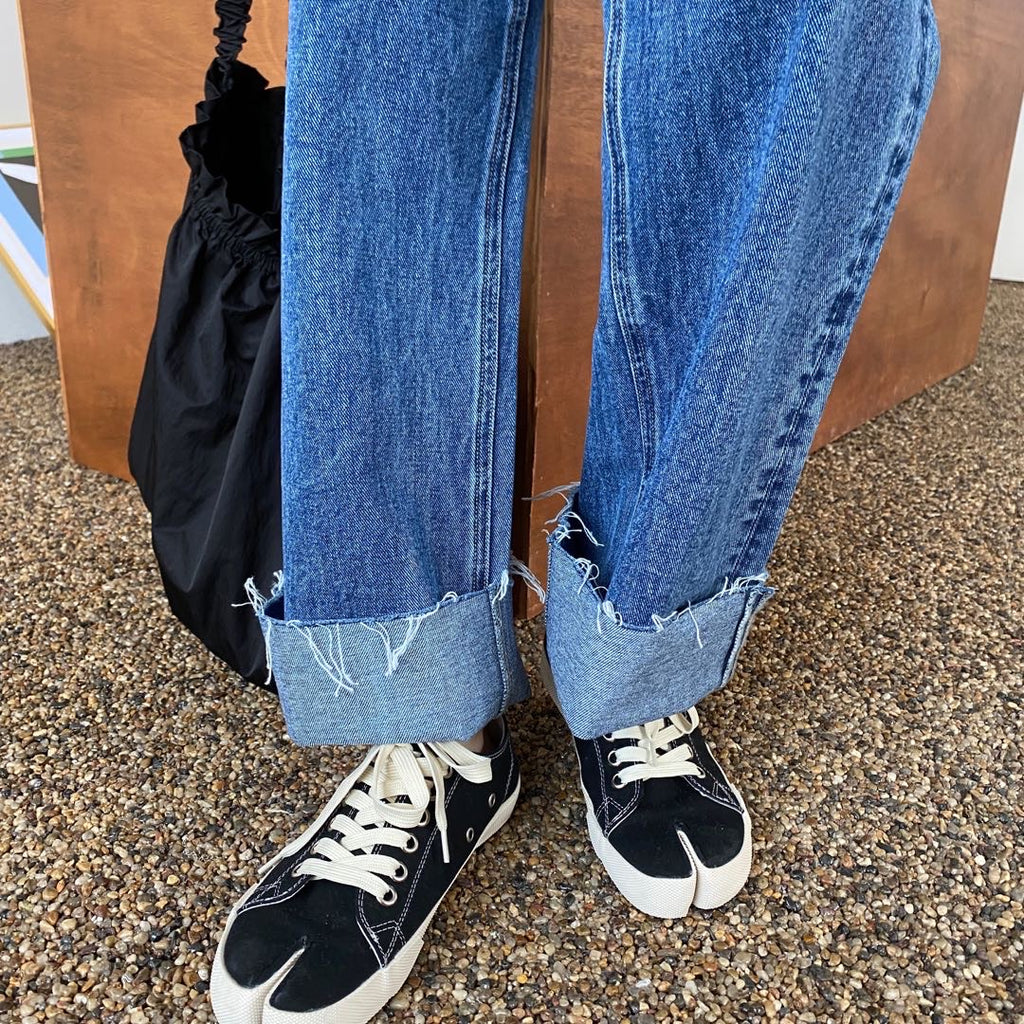 Hem Folded Wide Leg Jeans-MARVOUS WEAR
