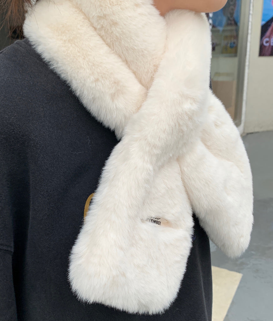 Angora Fluffy Scarf - White - Marvous Wear